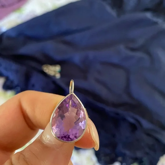 Amethyst 14kt, tear drop shaped gold earrings